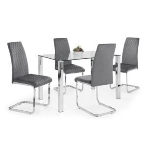 Calabria Velvet Cantilever Dining Chair Grey & Chrome Frame