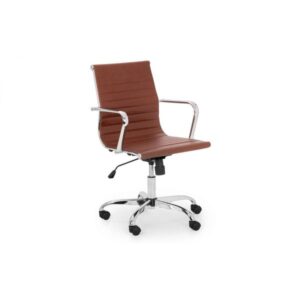 Gio Office Chair Brown Faux Leather with Chrome Base