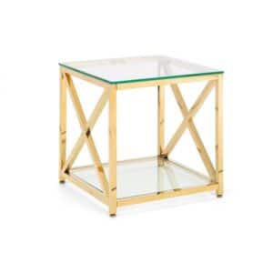 Miami Lamp Table Glass Tops on Gold Finish Frame