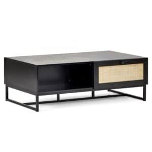 Padstow Coffee Table Black & Rattan on Black Frame Base