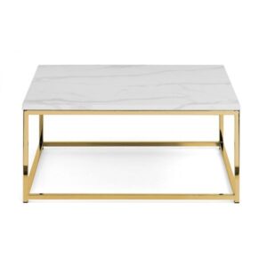 Scala White Marble Top Square Coffee Table 90cm Gold Effect Frame