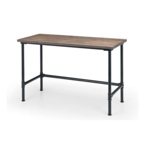 Carnegie Pipe Desk Solid Mocha Elm Top with Black Pipe Legs