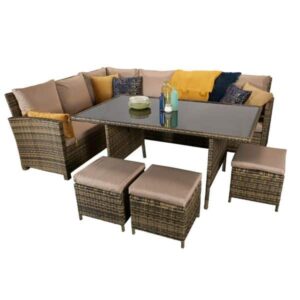 AG Charlotte Dining Set with Corner Sofa, 3 Ottomans & Table in Natural