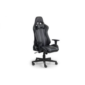 Meteor Gaming Chair Black & Grey Faux Leather on Chrome Base