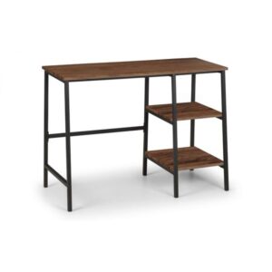 Tribeca Desk with Shelves Walnut Effect Tops on Black Frame